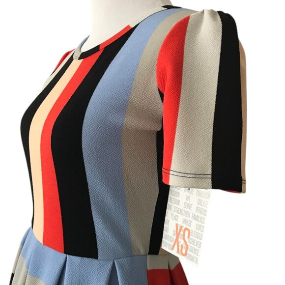 NWT Lularoe Amelia Dress XS – Striped Fit & Flare w/ Pockets & Back Zip Dopamine - Picture 4 of 7